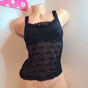 VTG Vassarette Black Floral Lace Camisole Size M